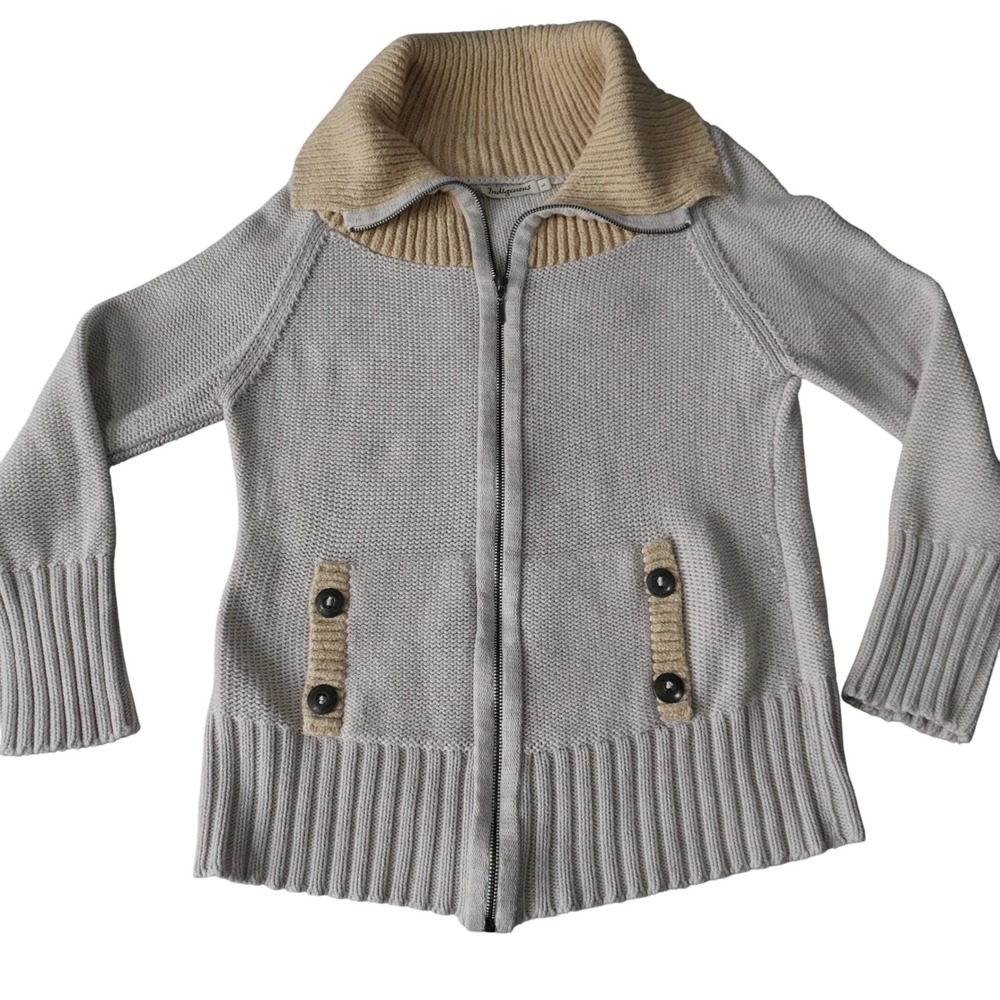Indigenous Organic‎ Cotton Gray Knit Full Zip Cardigan Sweater Women's